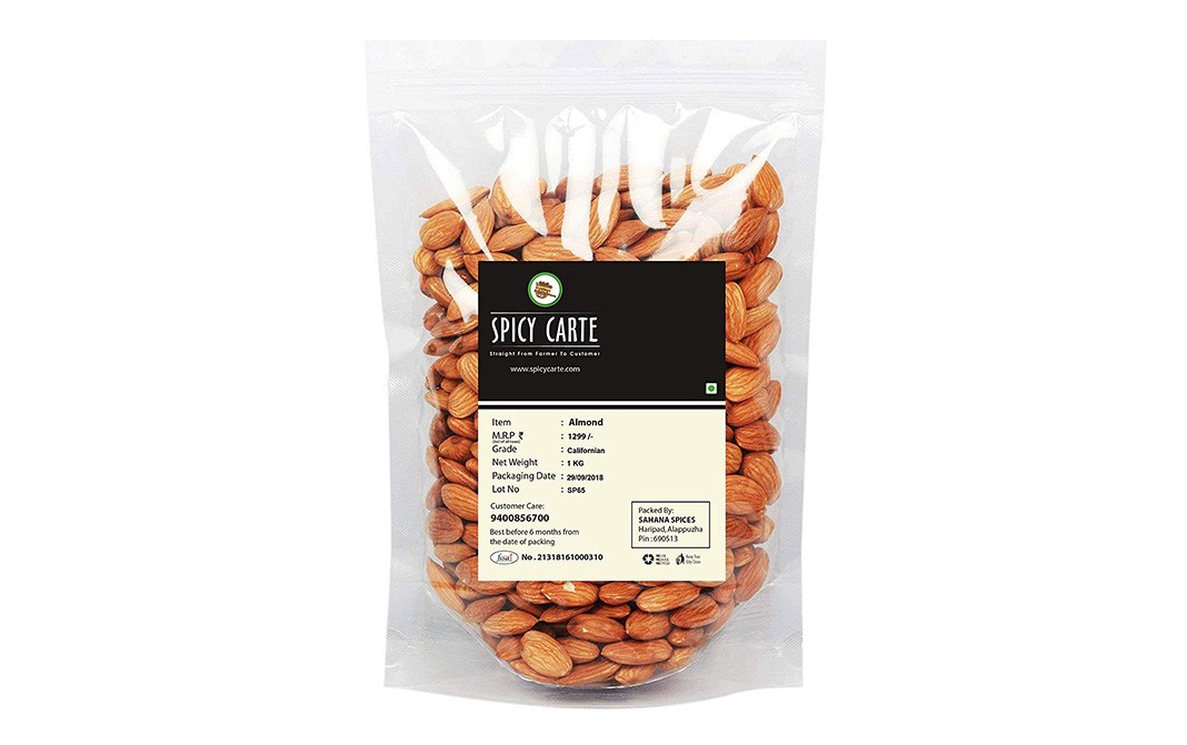 Spicy Carte Premium Californian Almonds09    Pack  1 kilogram